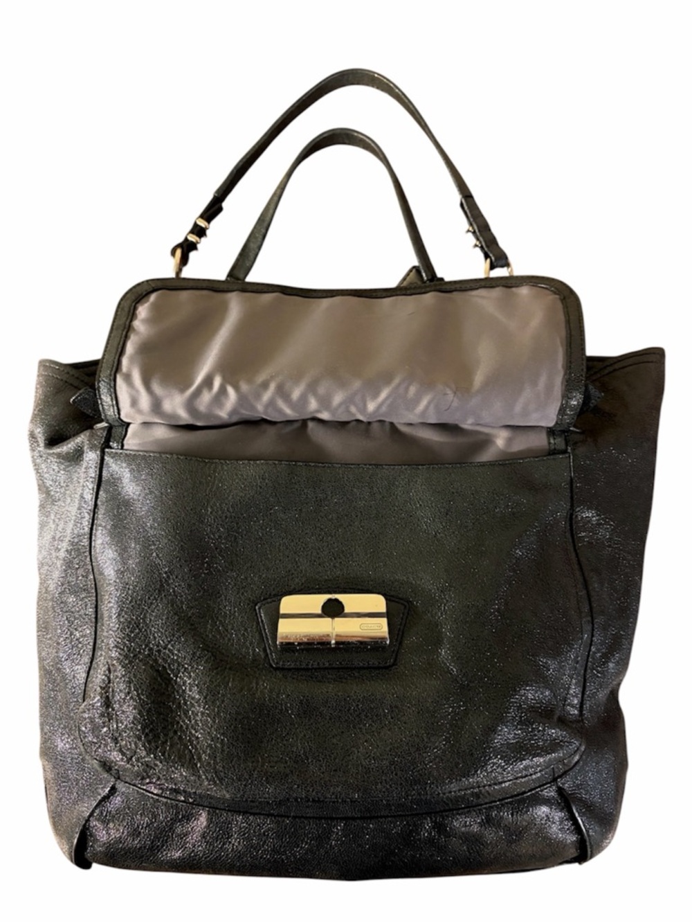 Coach Kristin Oversized Metallic Gray Leather Shoulder Bag Large Hang Tag - Picture 6 of 9